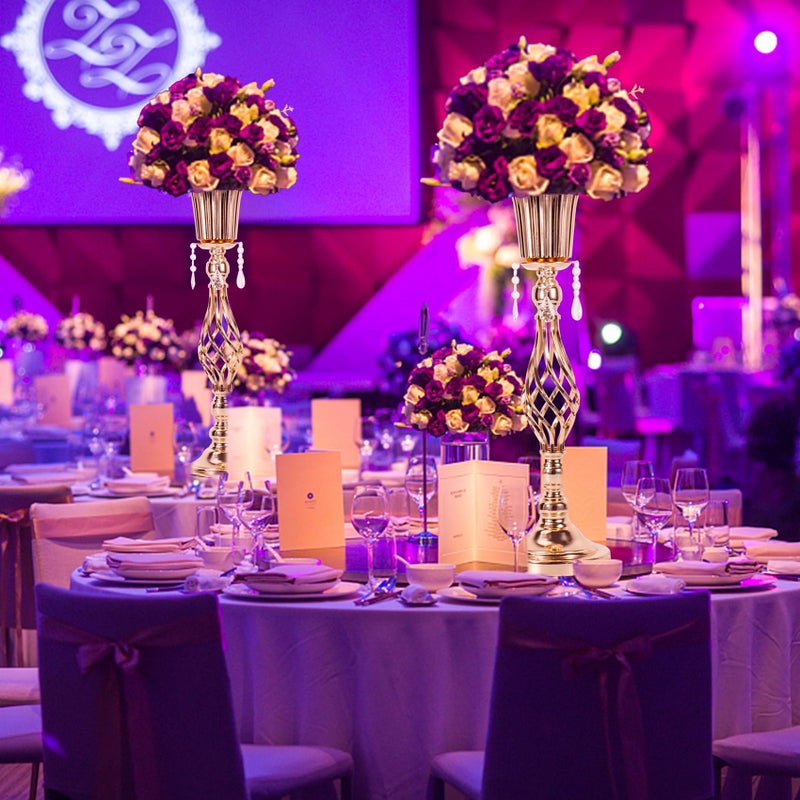 LANLONG 23.2in Gold centerpieces for Table Wedding, 2Pcs Wedding Flower Stand centerpieces for Tables, Tall Metal Flower Vase Centerpieces for Party Events Birthday Home Decoration - Image 4